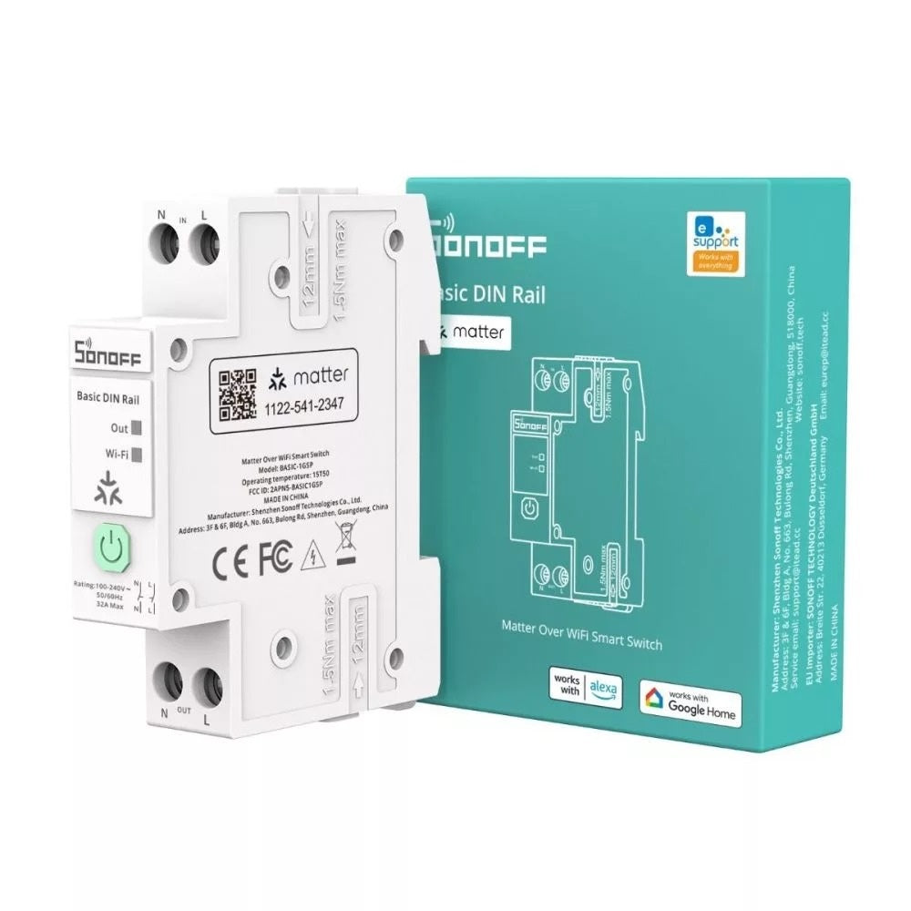 Sonoff BASIC-1GSP DIN Rail – Smart 32A Relay Energy Monitoring WiFi Matter BT