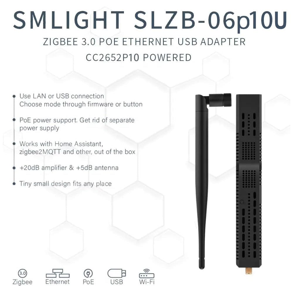 SMLIGHT SLZB-06p10U Zigbee LAN PoE USB Wi-Fi Adapter Zigbee2MQTT ZHA CC2674P10