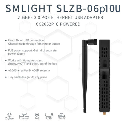 SMLIGHT SLZB-06p10U Zigbee LAN PoE USB Wi-Fi Adapter Zigbee2MQTT ZHA CC2674P10